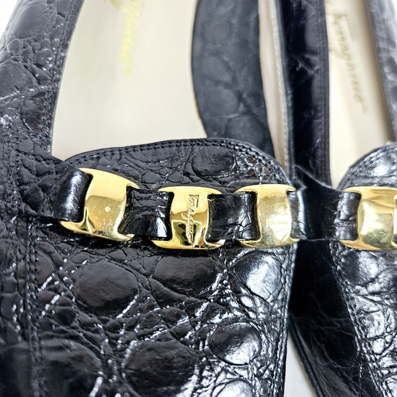 Vintage Salvatore Ferragamo Croc Embossed Loafer size 8.5 - Picture 5 of 12